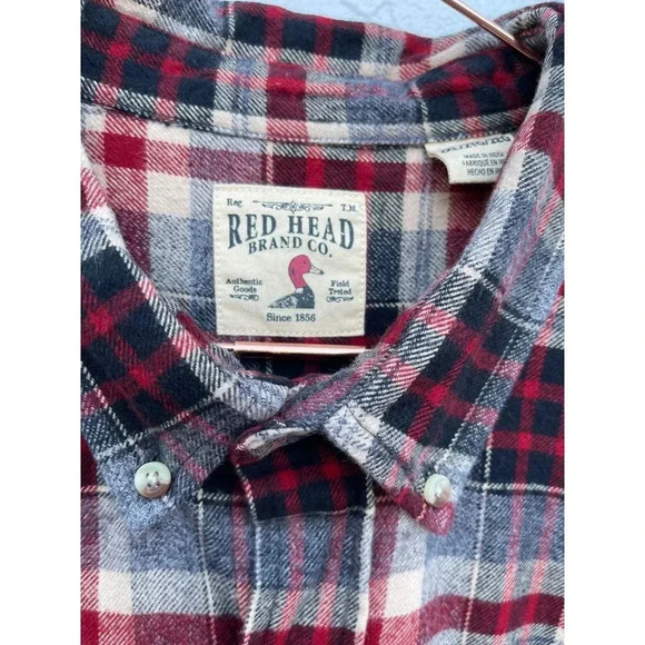 Red Head Brand Co Adult Flannel Checkered Long Sleeve Collared Shirt Red Sz 2XL - Picture 4 of 10